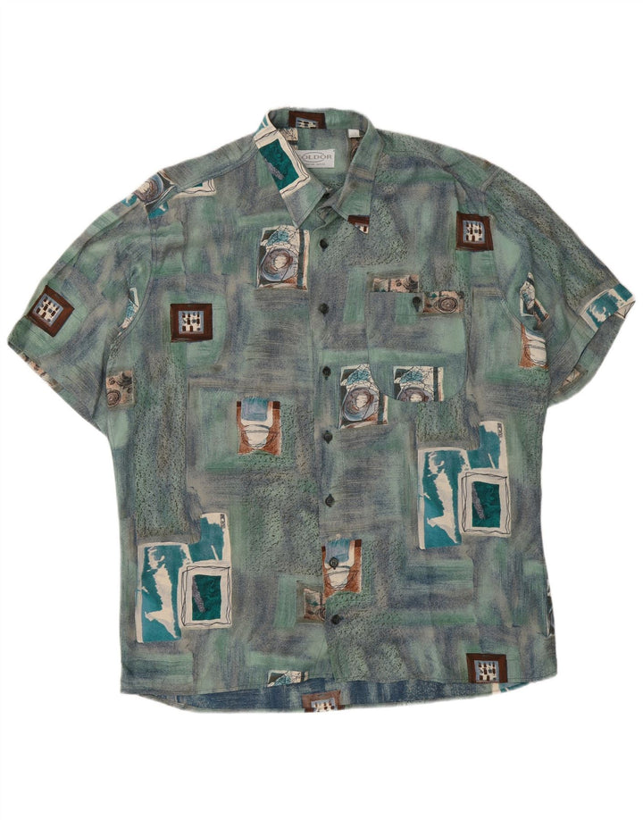Coldor Mens Short Sleeve Shirt Size 41/42 Large Blue Patchwork Viscose