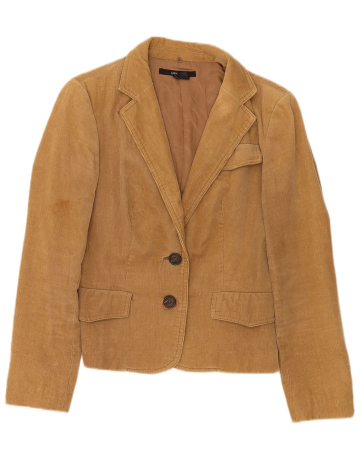 Zara Womens 2 Button Corduroy Blazer Jacket UK 10 Small Beige Cotton
