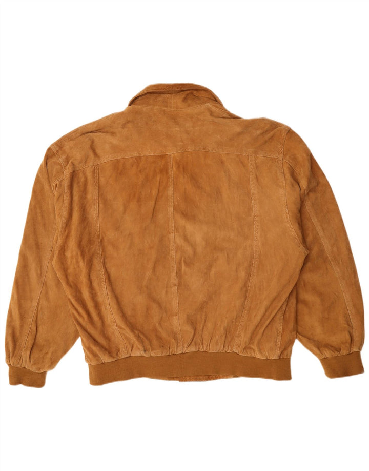 Vintage Mens Suede Bomber Jacket UK 44 2XL Brown