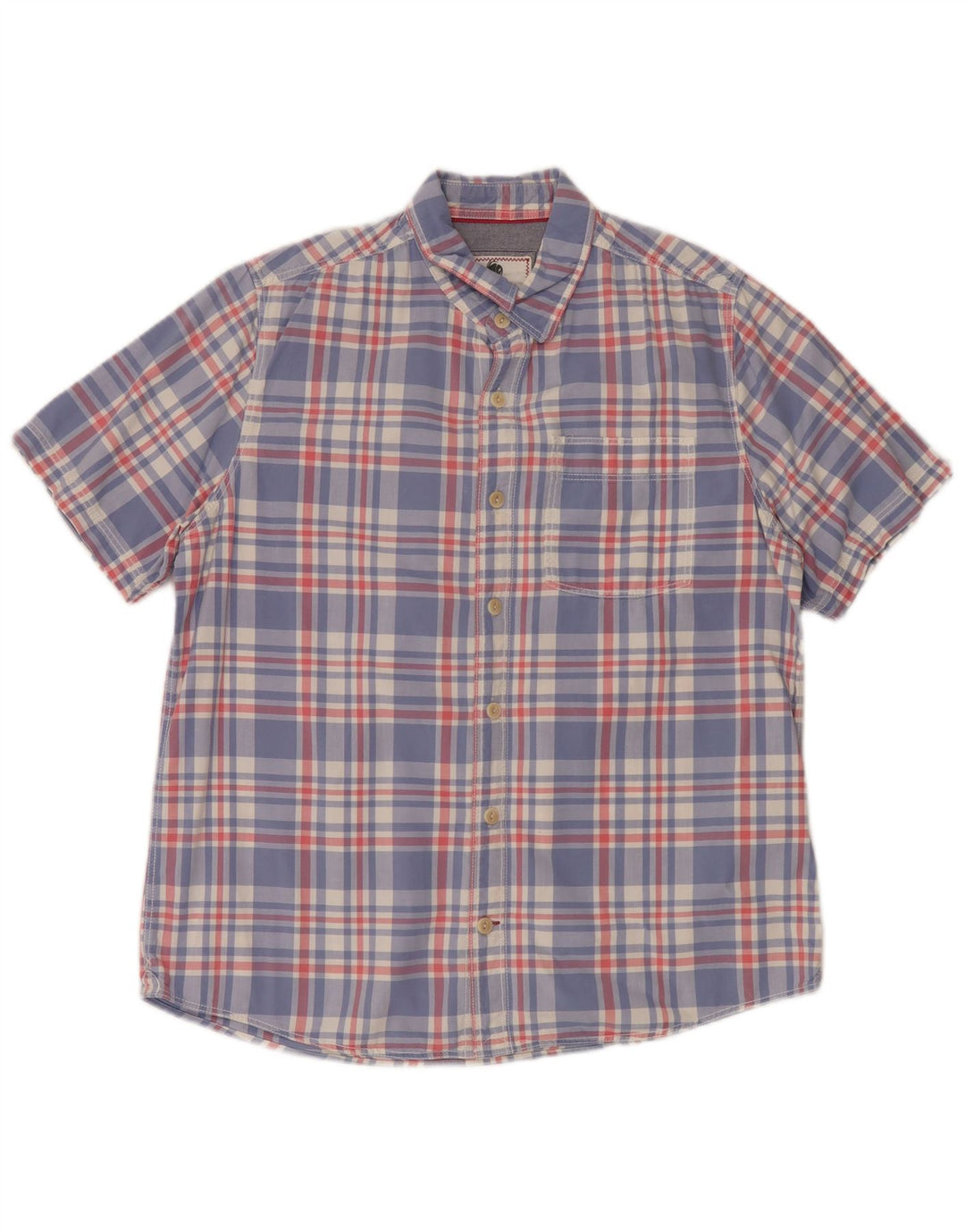 Fat Face Mens Short Sleeve Shirt Large Blue Check Cotton