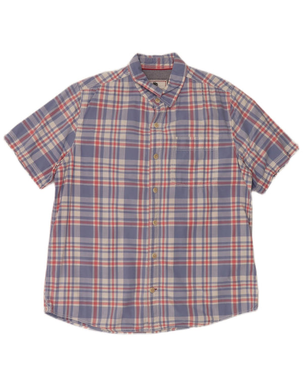 Fat Face Mens Short Sleeve Shirt Large Blue Check Cotton