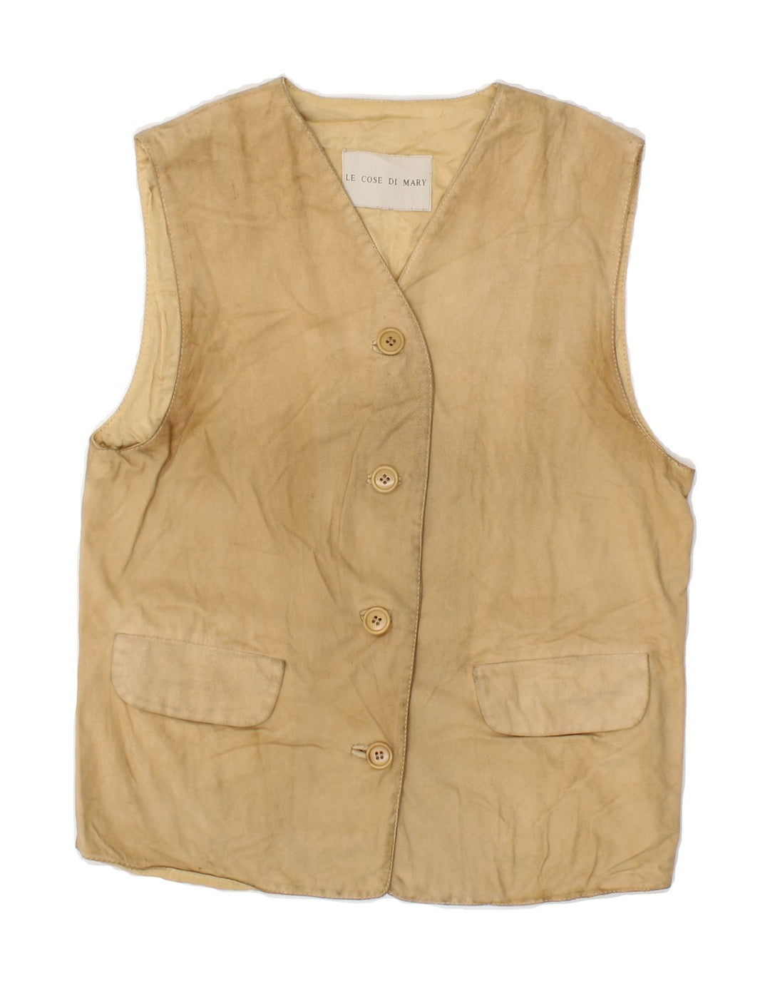 VINTAGE Womens Suede Gilet UK 12 Medium Beige Vintage Vintage and Second-Hand Vintage from Messina Hembry 