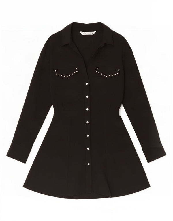 Zara Damen Hemdkleid UK 12 Mittelschwarze Viskose