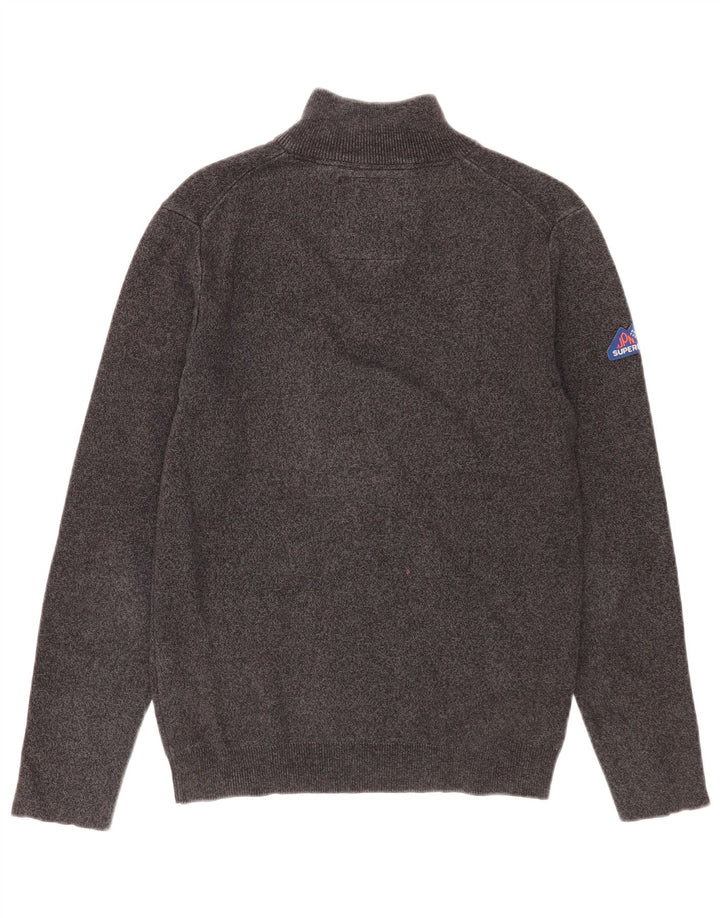 Superdry Mens Zip Neck Jumper Sweater Medium Grey Flecked Cotton