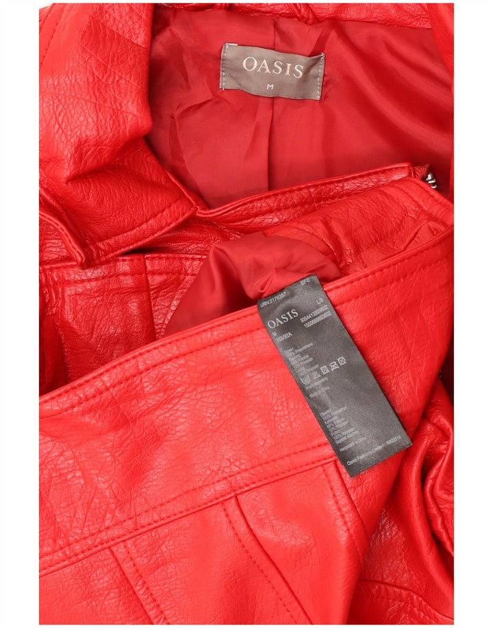 Oasis Womens Crop Faux Leather Biker Jacket UK 12 Medium Red Polyurethane