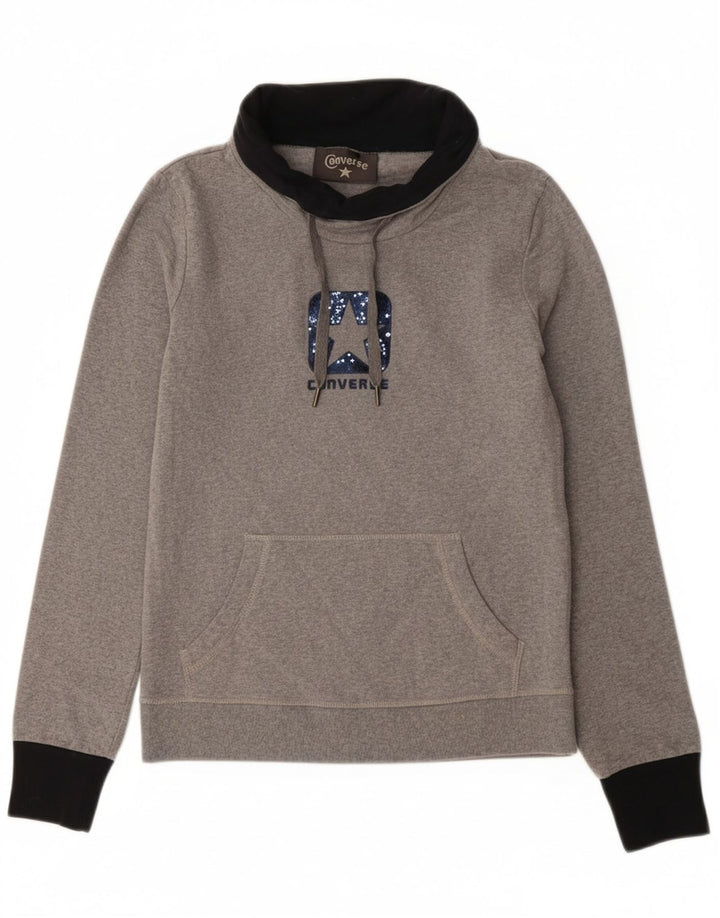 CONVERSE Womens Graphic Sweatshirt Jumper UK 12 Medium Grey Colourblock Vintage Converse and Second-Hand Converse from Messina Hembry 