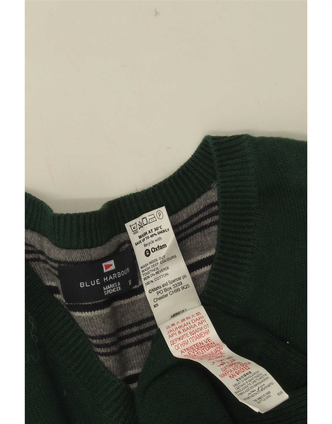 Marks & Spencer Herre Blue Harbor V-hals sweater mellemgrøn bomuld