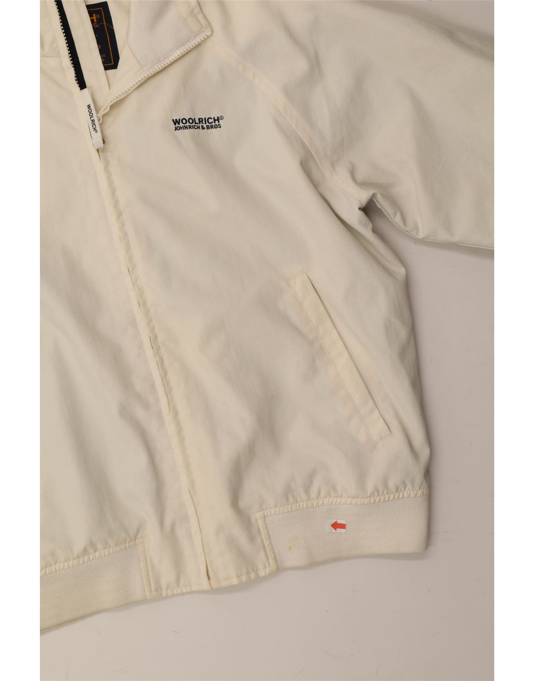 WOOLRICH Mens Bomber Jacket UK 38 Medium White Polyester Vintage Woolrich and Second-Hand Woolrich from Messina Hembry 