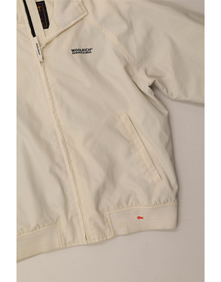 WOOLRICH Mens Bomber Jacket UK 38 Medium White Polyester Vintage Woolrich and Second-Hand Woolrich from Messina Hembry 