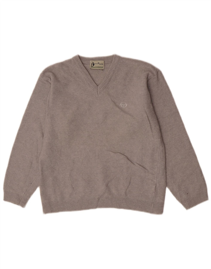 Sergio Tacchini Womens V-Neck Jumper Sweater UK 12 Medium Grey Wool