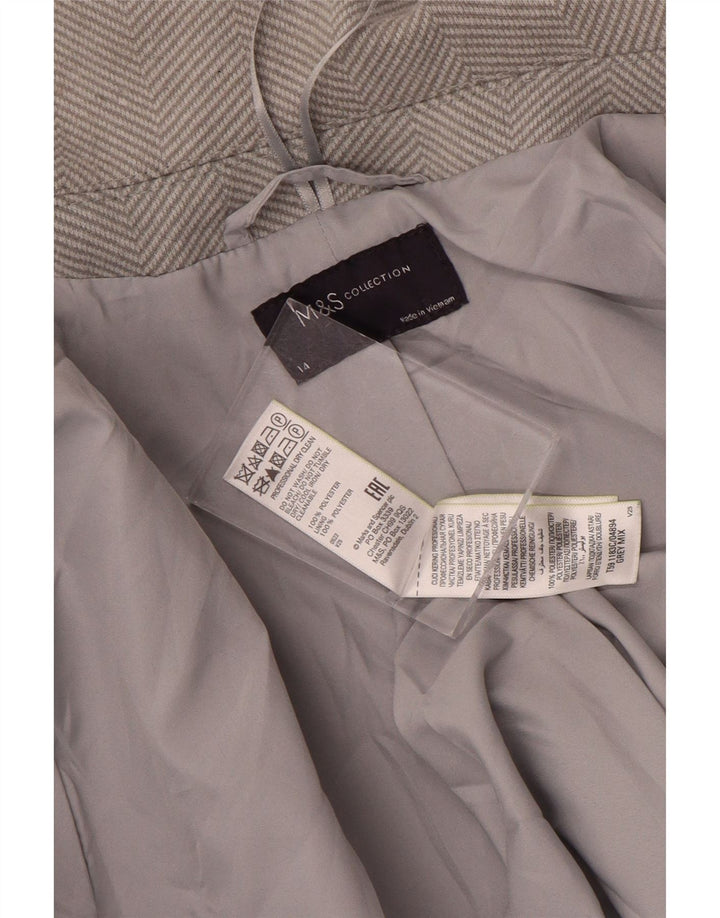 Cappotto da donna Marks & Spencer UK 14 Large Grigio a spina di pesce in poliestere