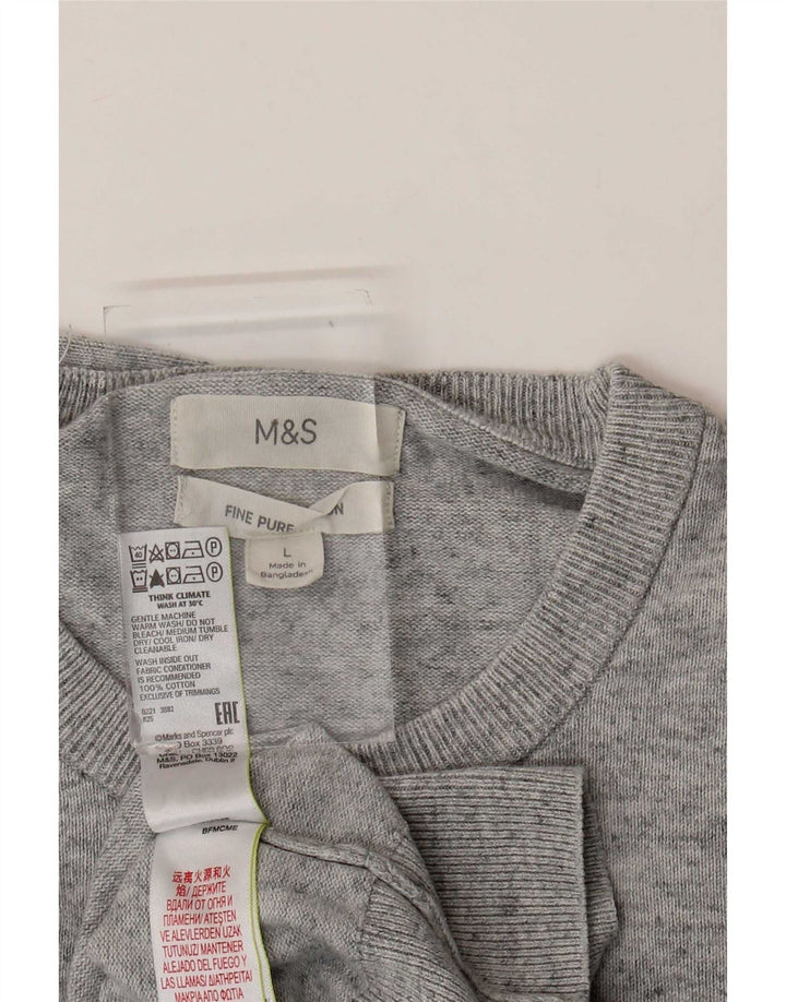 Marks & Spencer Herre sweater med rund hals, stor grå flækket bomuld