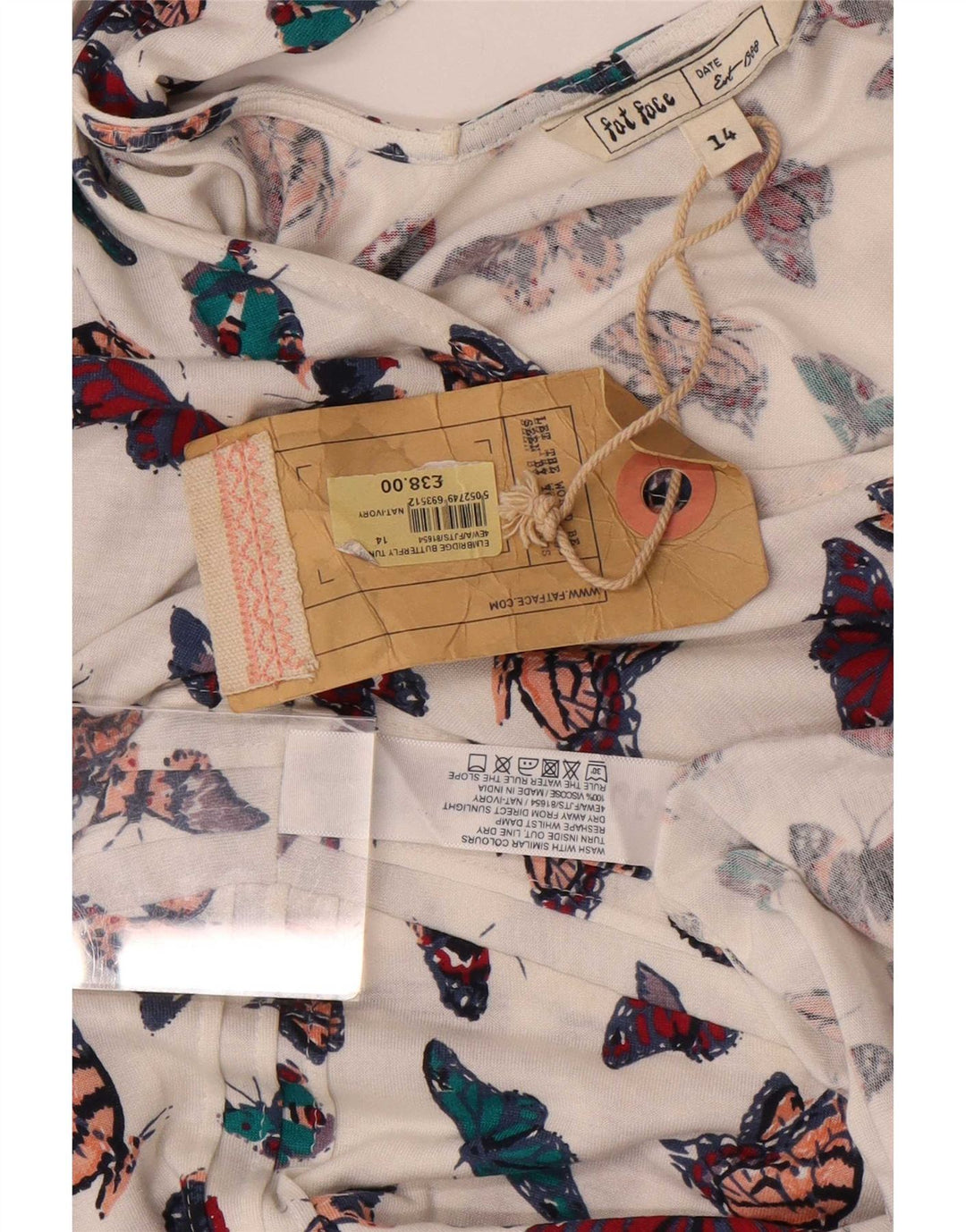 Vestito estivo da donna Fat Face UK 14 Farfalla in viscosa bianca media