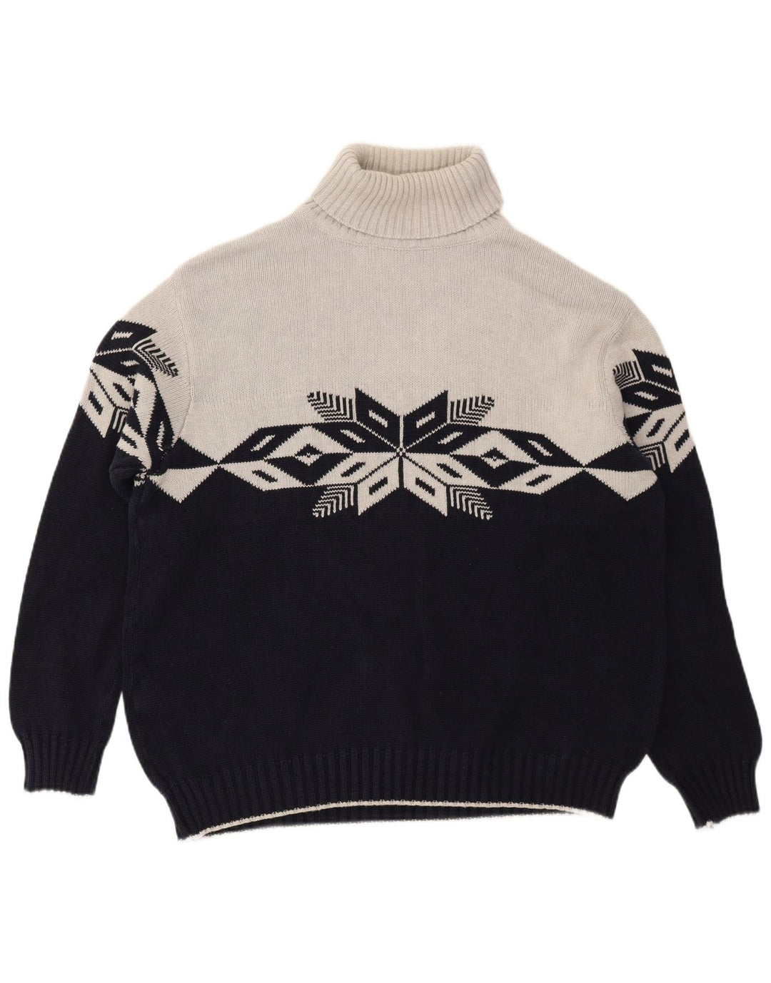 TOM TAILOR Mens Roll Neck Jumper Sweater XL Grey Fair Isle Cotton