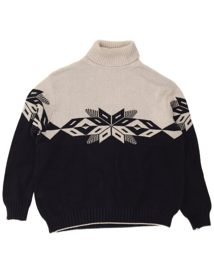 TOM TAILOR Mens Roll Neck Jumper Sweater XL Grey Fair Isle Cotton