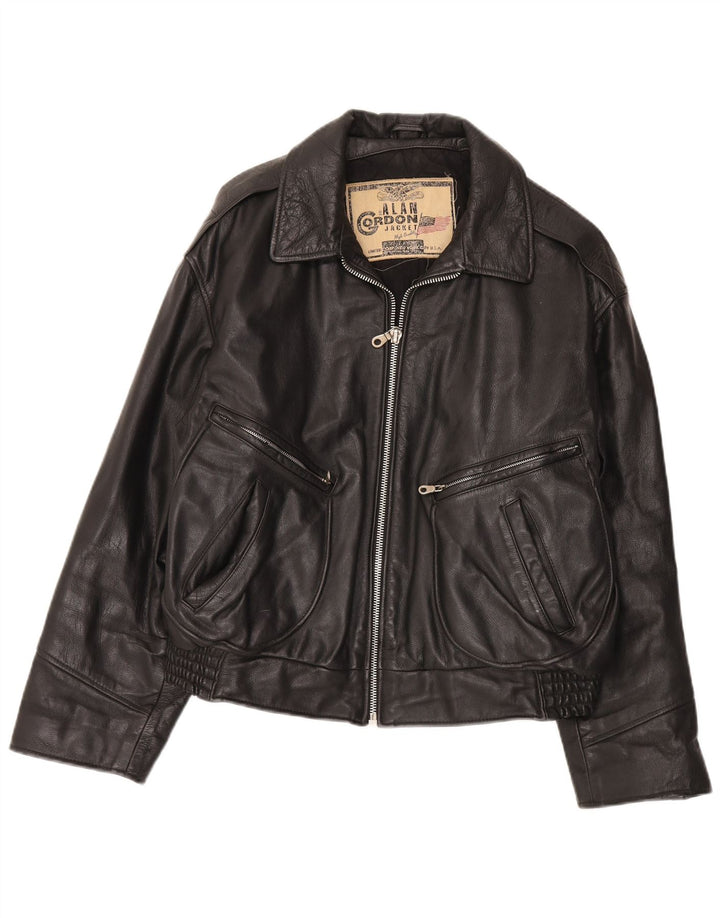Alan Gordon Herren Leder Bomberjacke UK 38 Medium Schwarz
