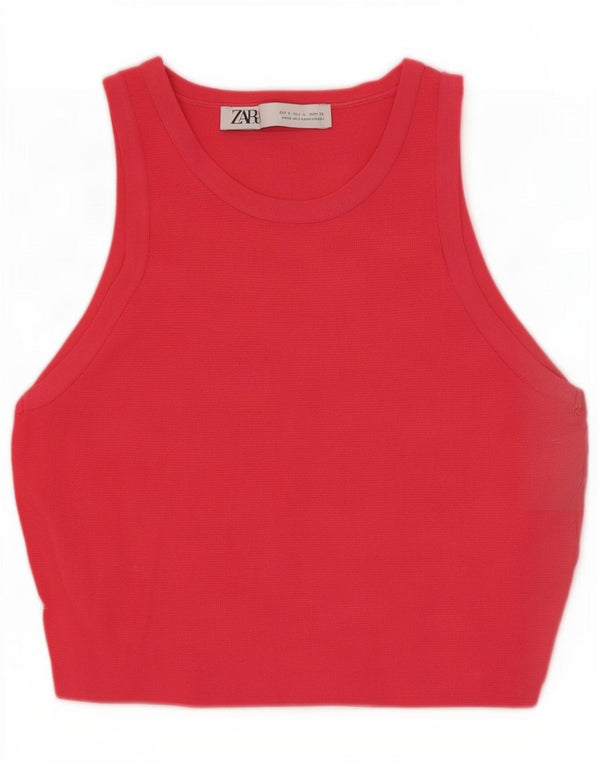 Zara Womens Crop Vest Top UK 8 Petite Viscose Rose