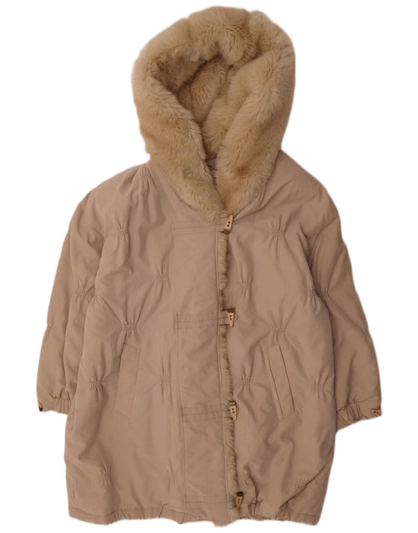 Vintage Womens Hooded Oversized Padded Coat UK 18 XL Beige Modal