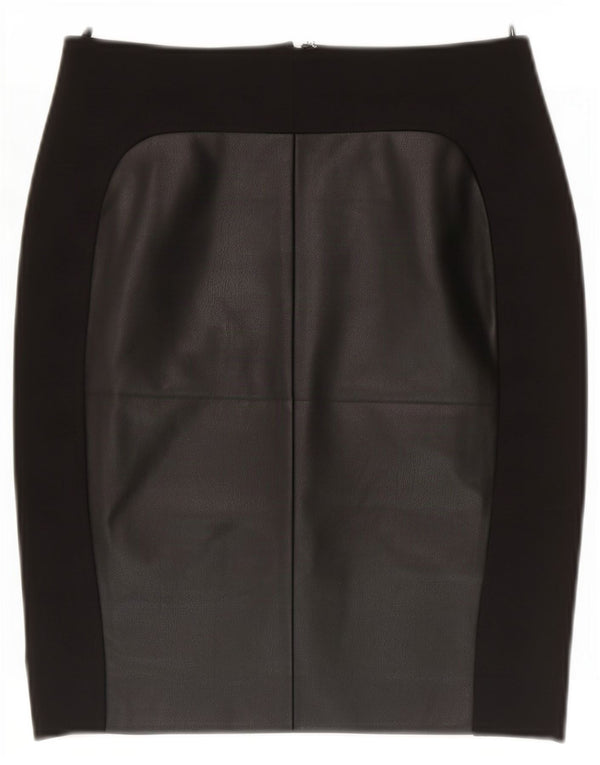 Benetton Womens imiteret læder blyantnederdel Small W27 Black Colourblock