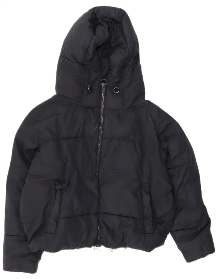 Zara Womens Oversized Crop Hooded Padded Jacket UK 10 Small Navy Blue