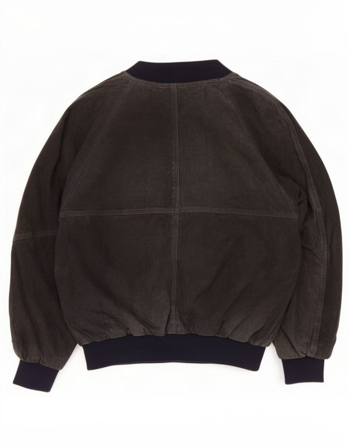 Maren Mens Suede Bomber Jacket IT 48 Medium Navy Blue Leather