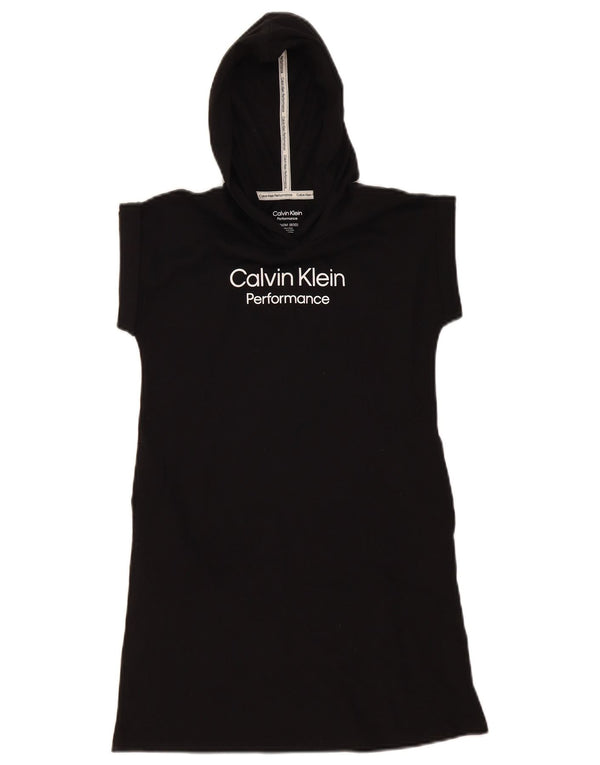Calvin Klein Womens Short Sleeve Graphic Hoodie Dress US 8/10 Medium Black