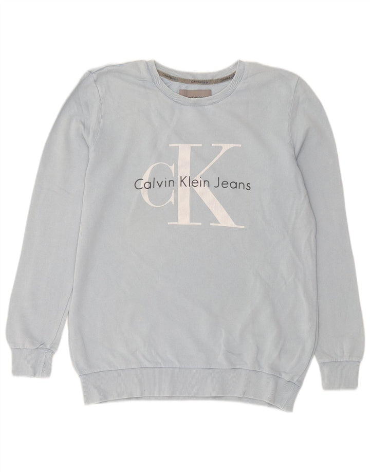 Calvin Klein Jeans Mens Graphic Sweatshirt Jumper Small Blue Cotton