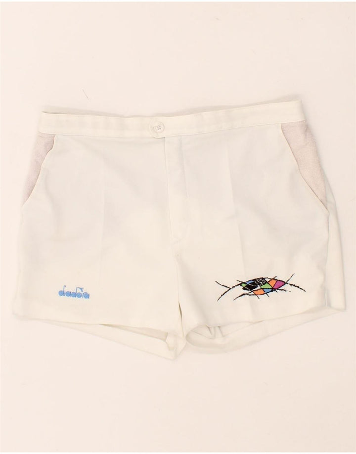 DIADORA Womens Graphic Chino Shorts W32 Large White Vintage Diadora and Second-Hand Diadora from Messina Hembry 