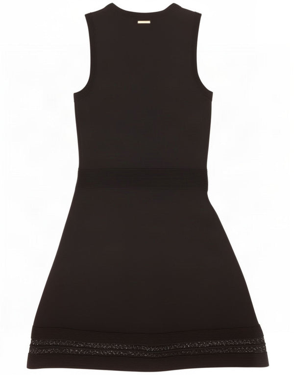 Vestido feminino Michael Kors sem mangas evasê UK 12 médio preto viscose