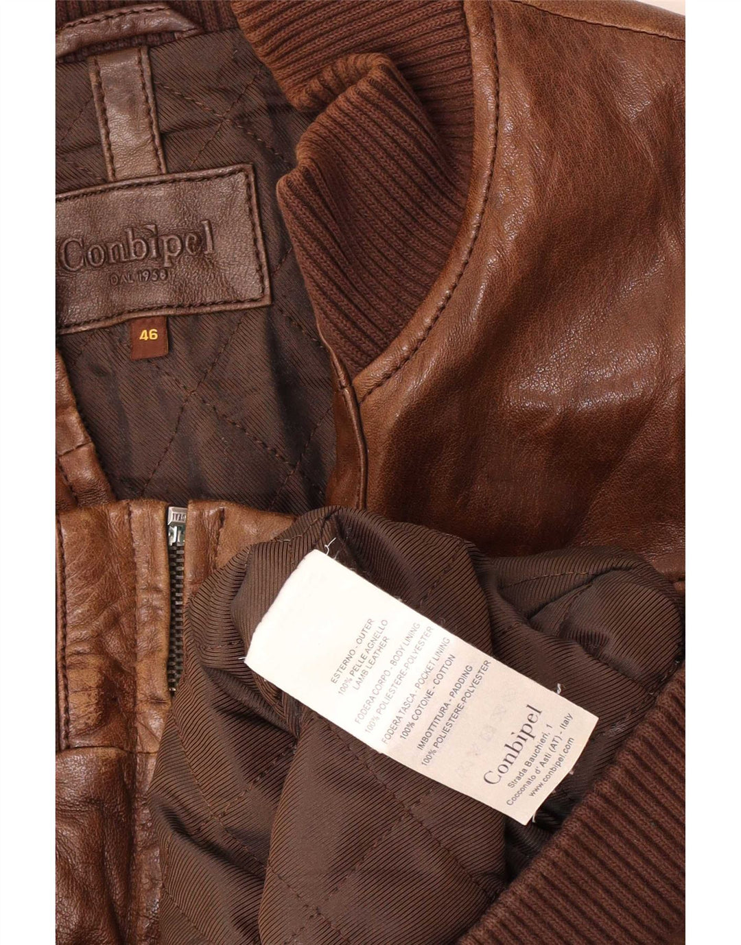 Conbipel Ανδρικό Δερμάτινο Μπουφάν Bomber IT 46 Small Brown