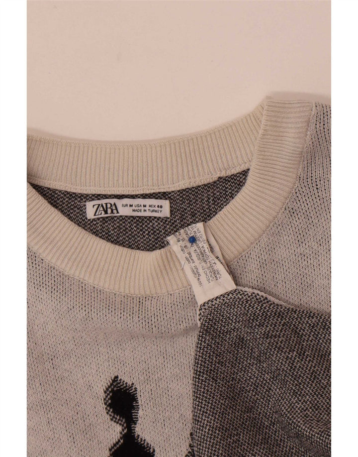 Maglione Zara da uomo con scollo a barca con grafica in cotone grigio medio
