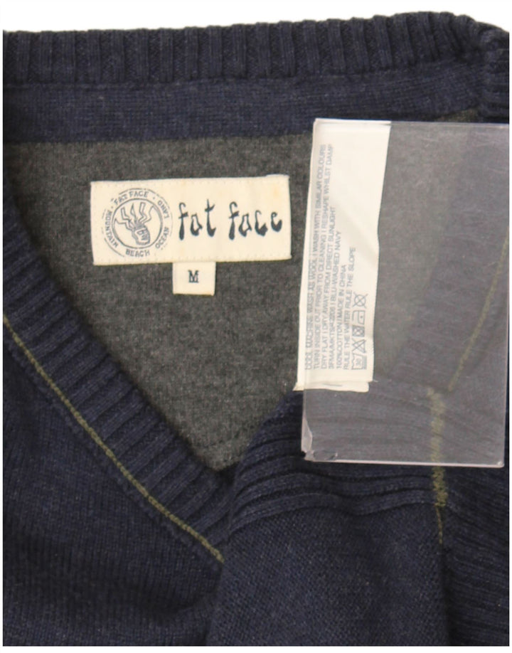 Fat Face Mens V-Neck Jumper Sweater Medium Navy Blue Cotton