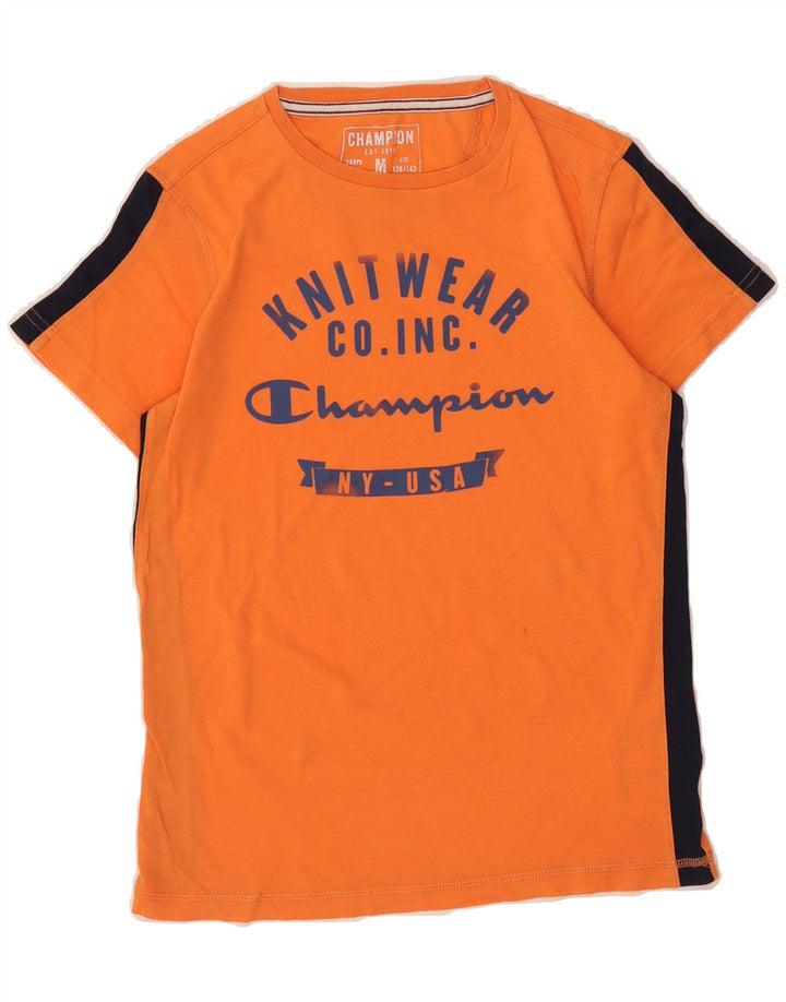 CHAMPION Boys Graphic T-Shirt Top 9-10 Years Medium Orange Colourblock Vintage Champion and Second-Hand Champion from Messina Hembry 