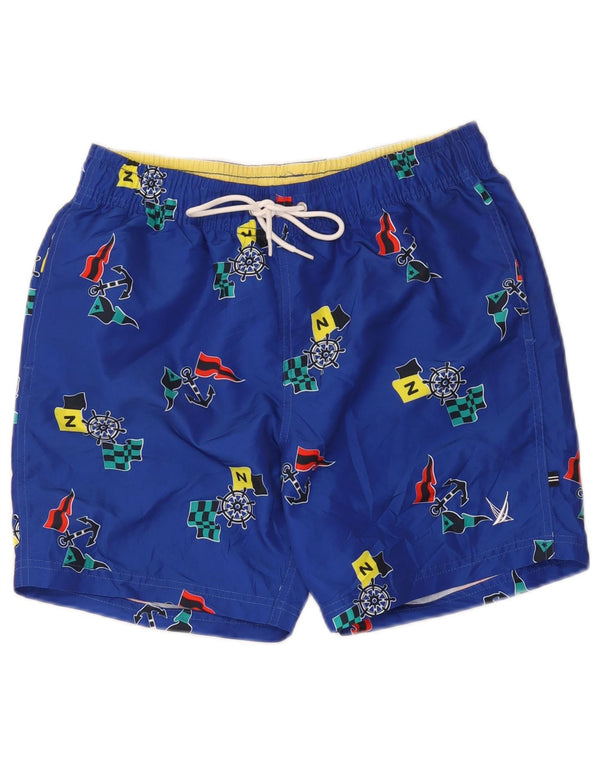Nautica Mens Graphic Swimming Shorts Small Blue Polyester