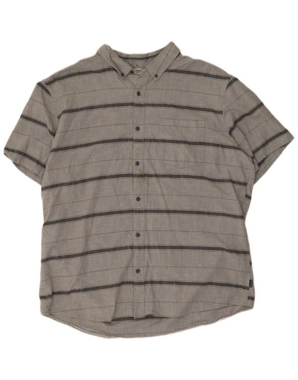 Hurley Ανδρικό κοντομάνικο πουκάμισο Classic Fit 2XL Γκρι ριγέ βαμβακερό