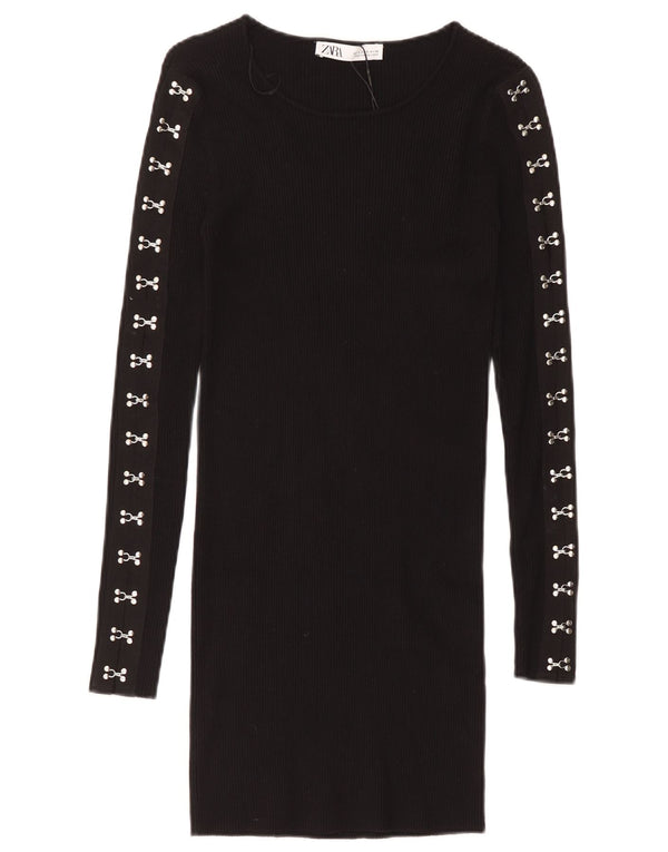 Zara Womens Long Sleeve Jumper Dress UK 8 Small Black Viscose