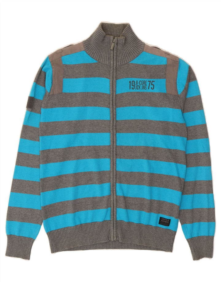 JACK & JONES Mens Cardigan Sweater Small Blue Striped Cotton Vintage Jack & Jones and Second-Hand Jack & Jones from Messina Hembry 
