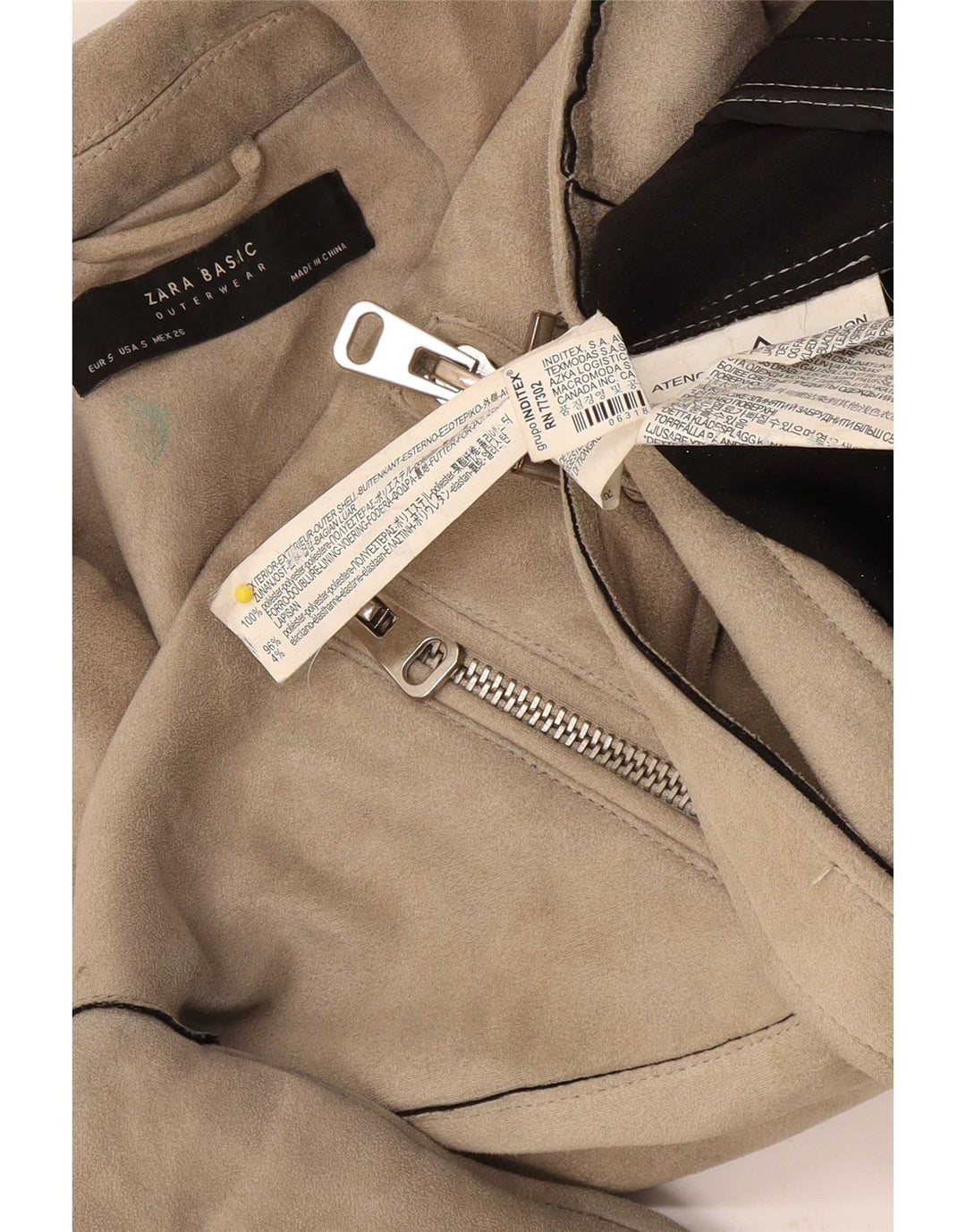 Giacca da motociclista corta da donna Zara UK 10 piccola in poliestere beige