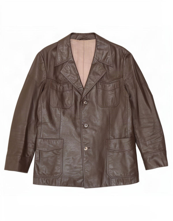 Monza Mens 3 Button Leather Blazer Jacket UK 38 Medium Brown