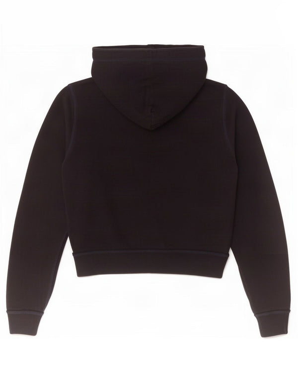 Superdry Damen Crop Graphic Zip Hoodie Pullover UK 8 Small Schwarz Baumwolle