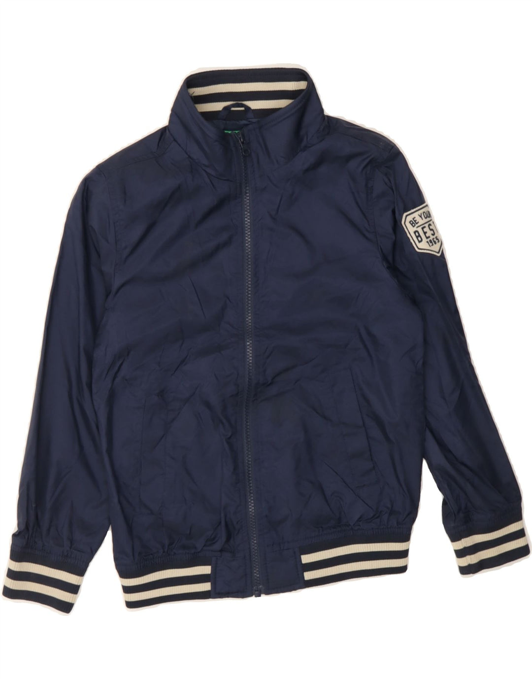BENETTON Boys Graphic Bomber Jacket 7-8 Years Navy Blue Polyamide Vintage Benetton and Second-Hand Benetton from Messina Hembry 