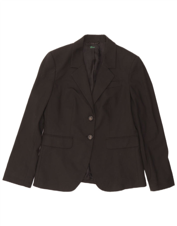 BENETTON Womens 2 Button Blazer Jacket UK 14 Medium Black