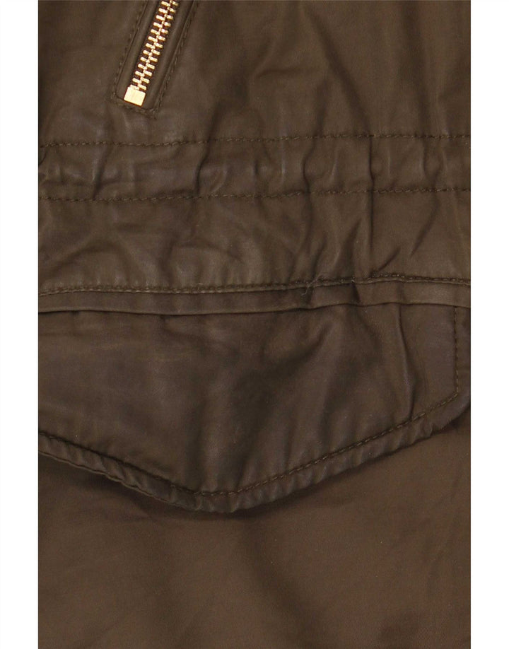 Zara Womens Hooded Sherpa Parka Jacket UK 14 Medium Khaki