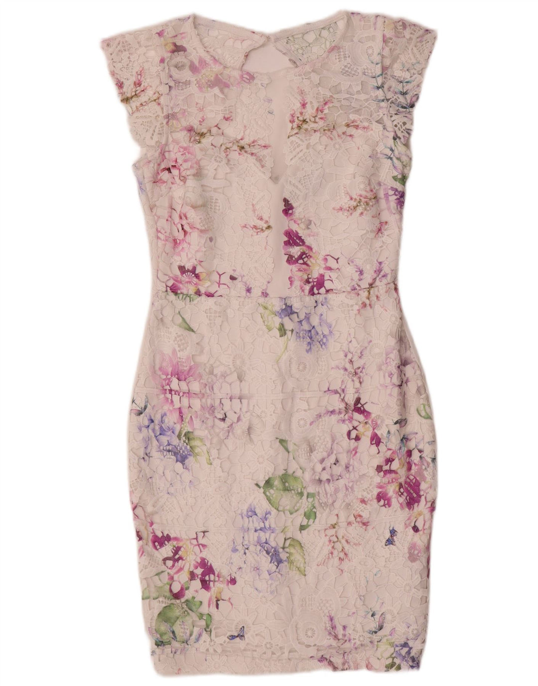 Lipsy Womens Lace Sheath Dress UK 12 Medium White Floral Polyester