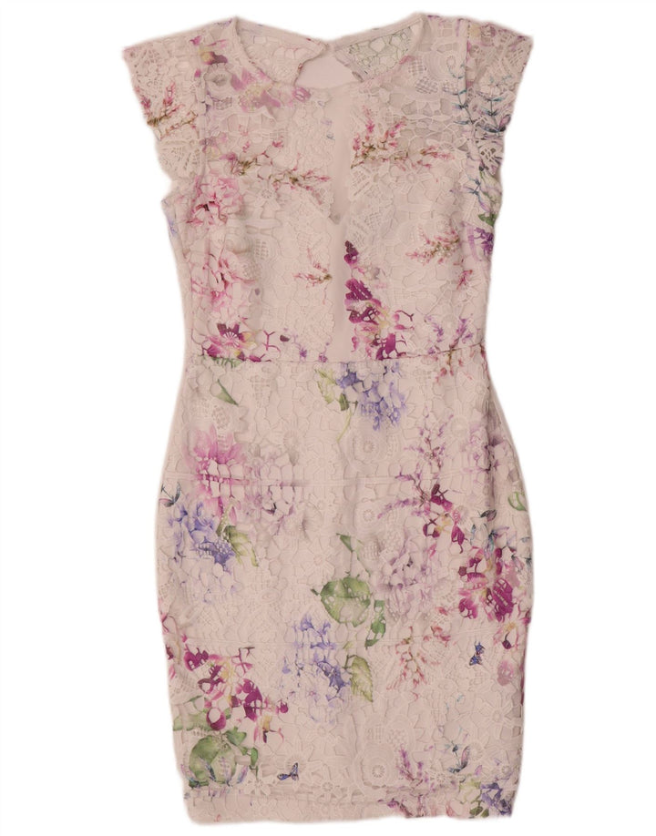 Lipsy Womens Lace Sheath Dress UK 12 Medium White Floral Polyester