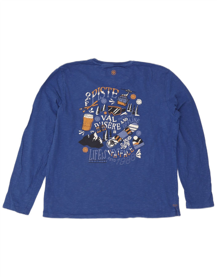 Fat Face Haut graphique à manches longues pour hommes en coton moucheté bleu moyen