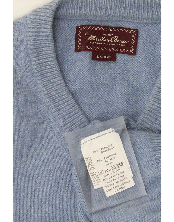 MARLBORO CLASSICS Herre V-hals sweater Stor blå uld