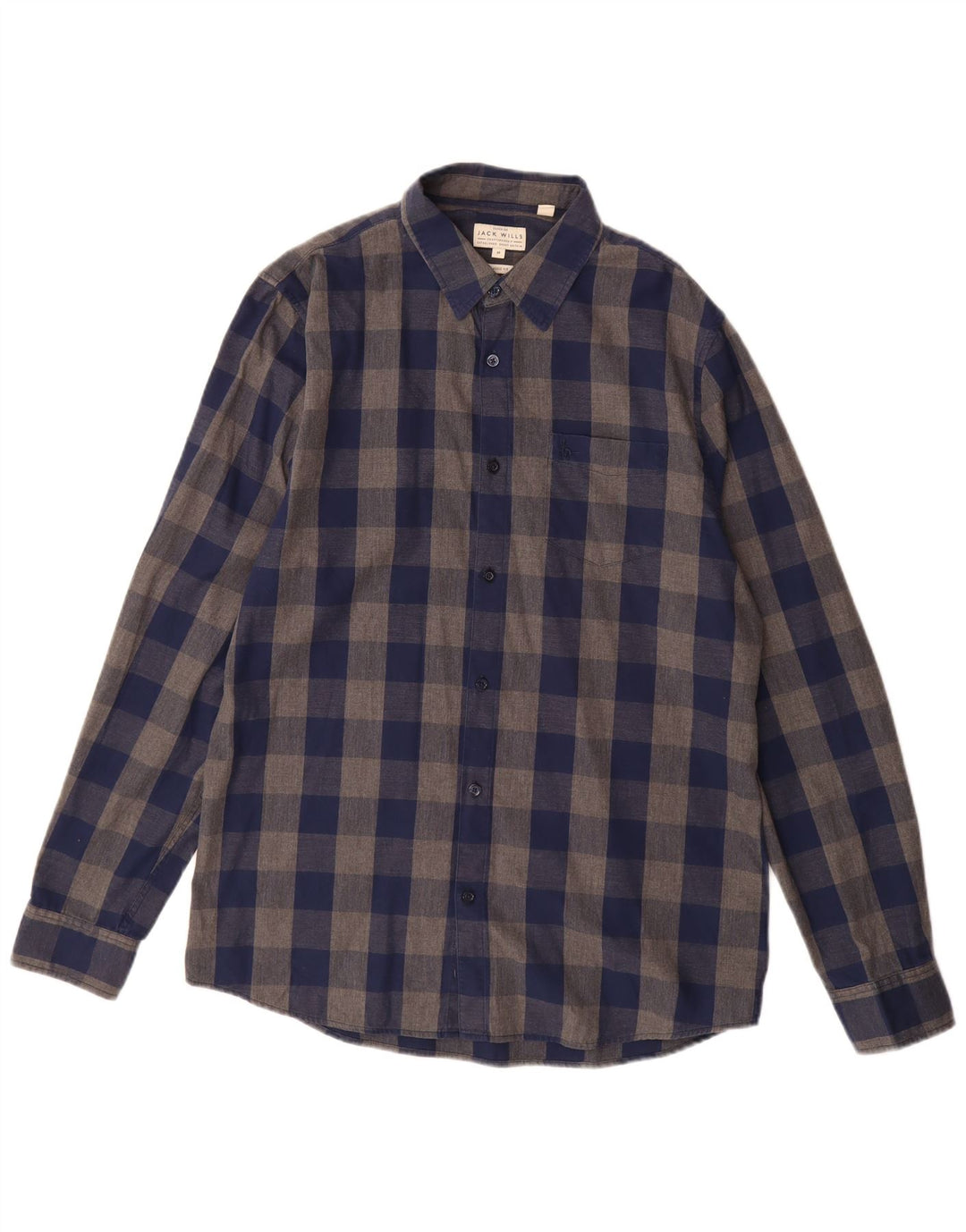 Jack Wills Mens Classic Fit Flannel Shirt Medium Navy Blue Gingham Cotton