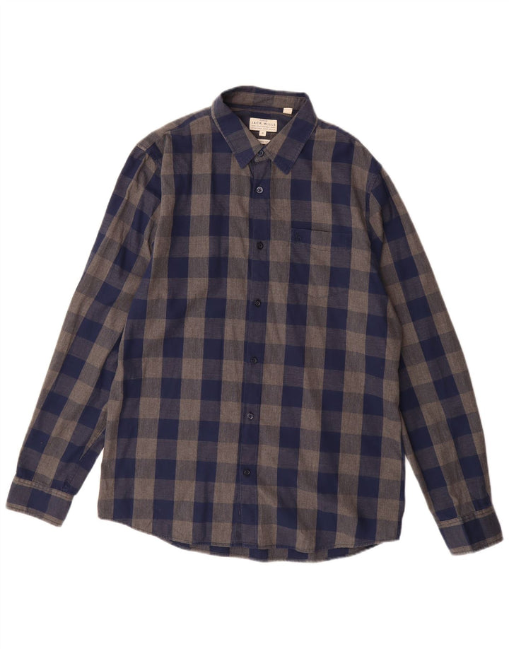 Jack Wills Mens Classic Fit Flannel Shirt Medium Navy Blue Gingham Cotton