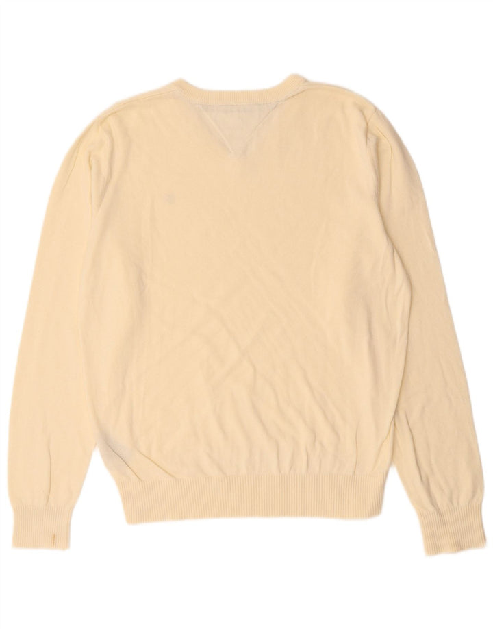TOMMY HILFIGER Mens V-Neck Jumper Sweater Medium Off White Cotton